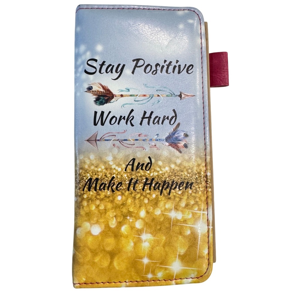 Stay Positive Work Hard‎ Inspirational Checkbook Cover Wallet Pink Gold Boho